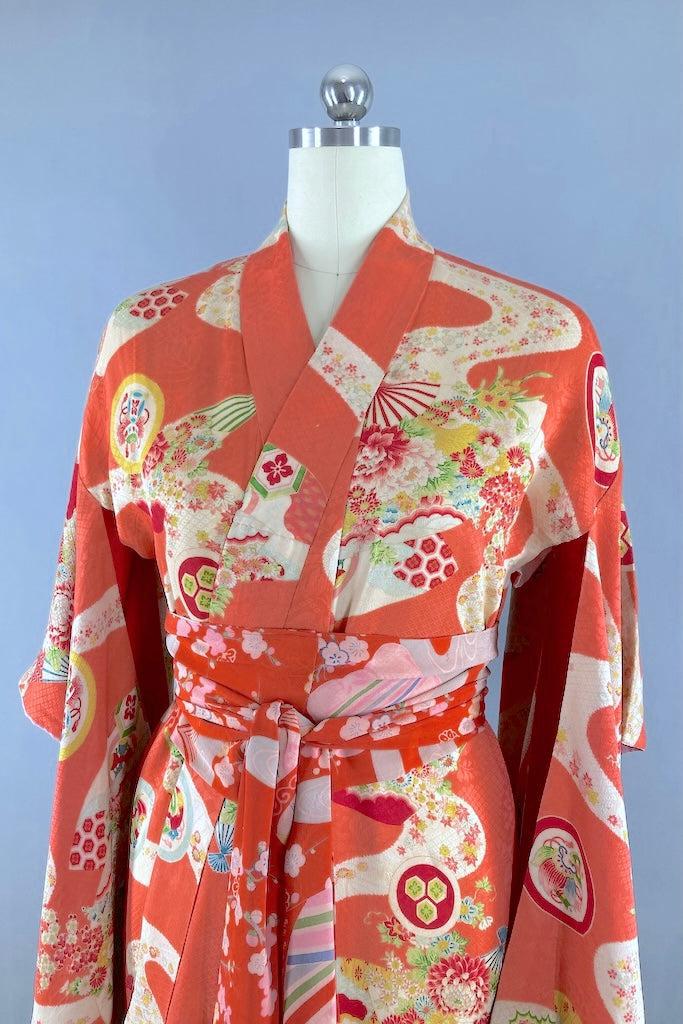 Vintage 1930s Coral Pink Silk Kimono-ThisBlueBird