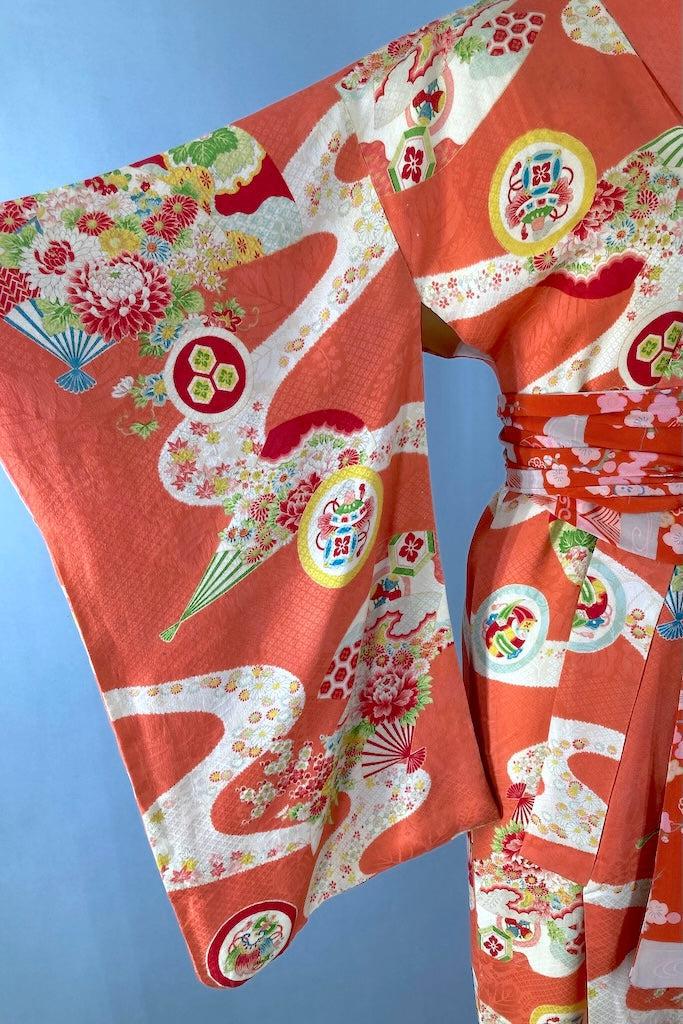 Vintage 1930s Coral Pink Silk Kimono-ThisBlueBird