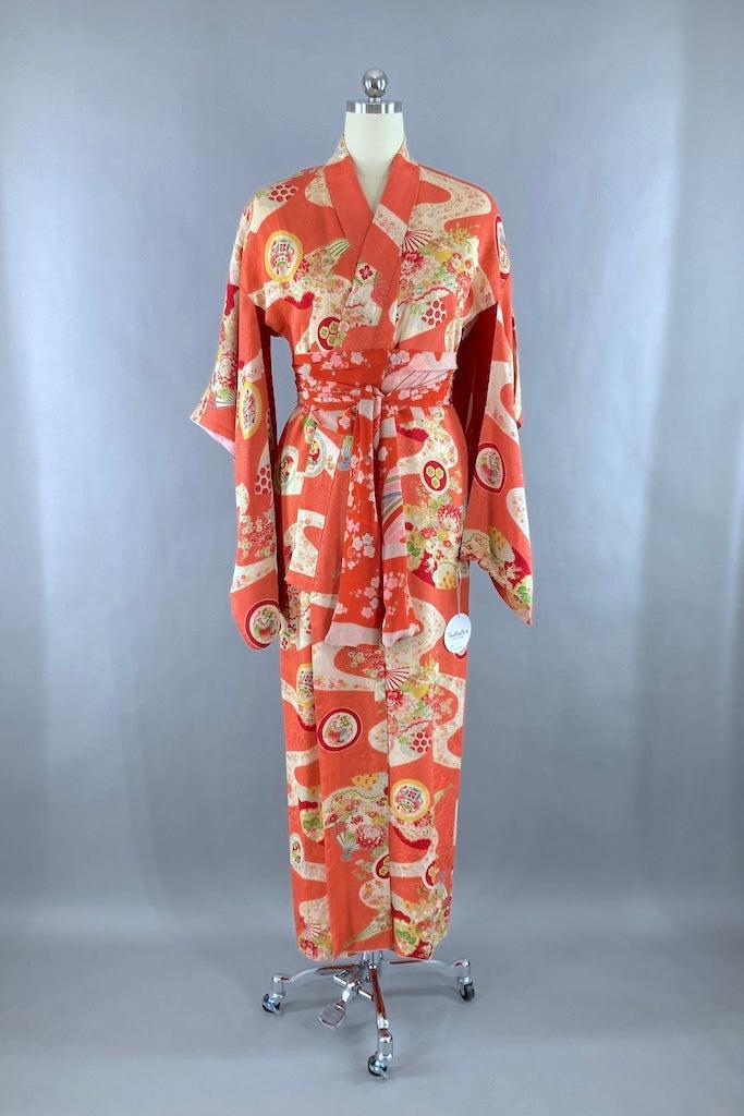 Vintage 1930s Coral Pink Silk Kimono-ThisBlueBird