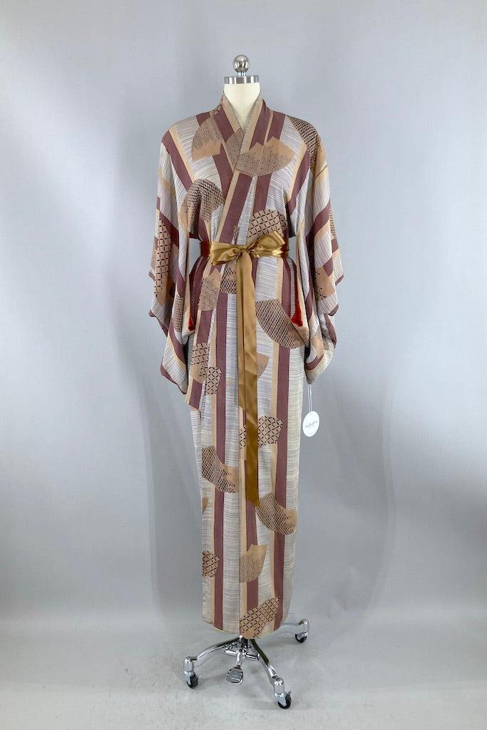 Vintage 1930s Deco Fans Silk Kimono-ThisBlueBird