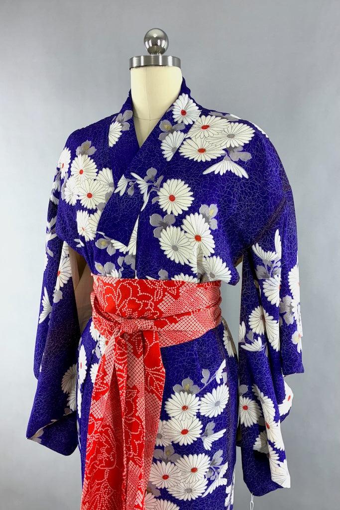 Vintage 1930s Purple Daisy Silk Kimono-ThisBlueBird
