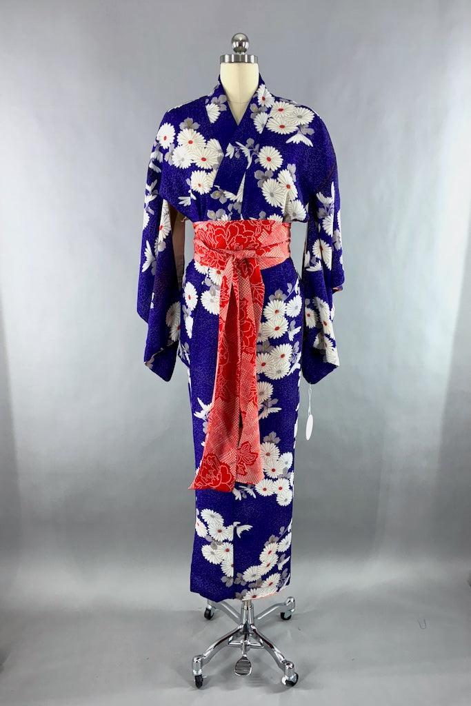 Vintage 1930s Purple Daisy Silk Kimono-ThisBlueBird