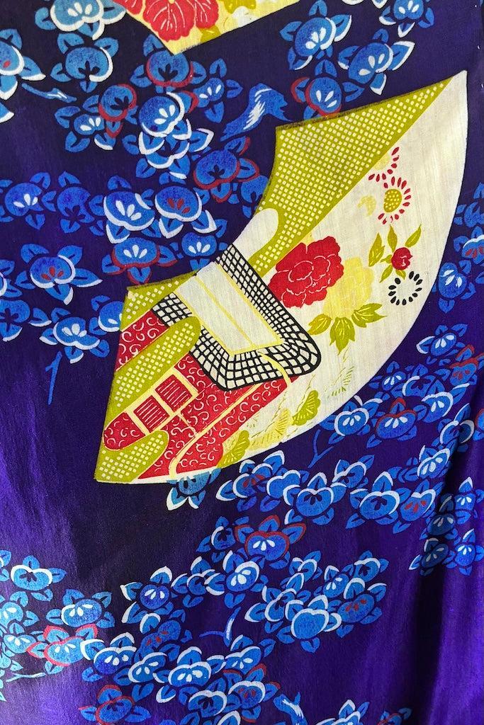 Vintage 1930s Purple Fans Silk Kimono Cardigan-ThisBlueBird
