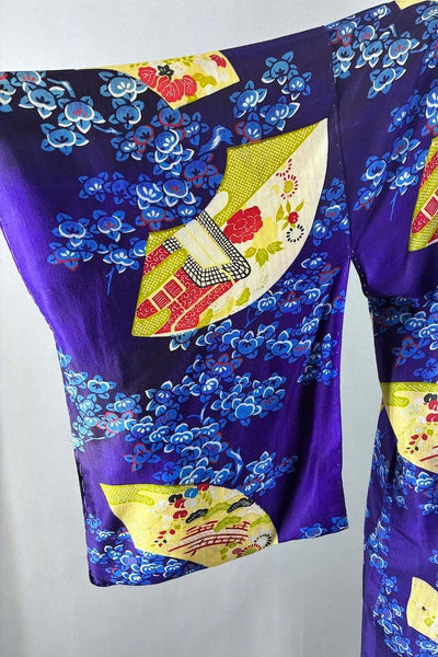 Vintage 1930s Purple Fans Silk Kimono Cardigan-ThisBlueBird