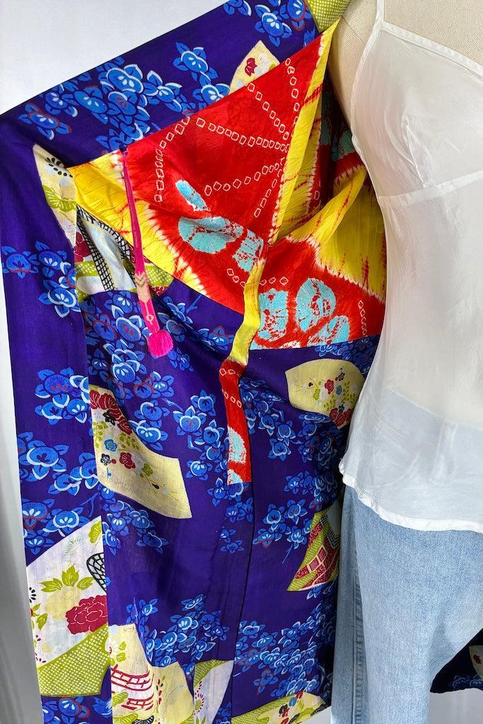 Vintage 1930s Purple Fans Silk Kimono Cardigan-ThisBlueBird