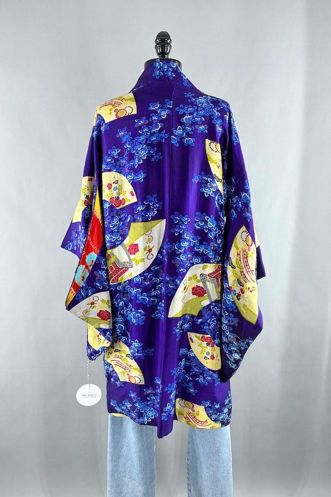 Vintage 1930s Purple Fans Silk Kimono Cardigan-ThisBlueBird
