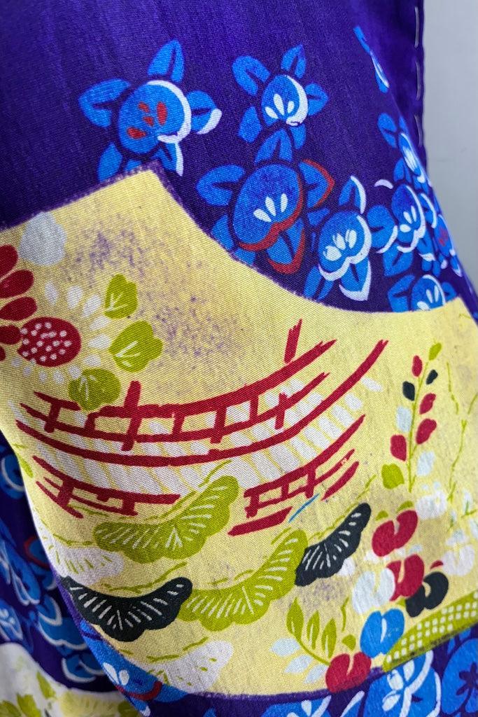 Vintage 1930s Purple Fans Silk Kimono Cardigan-ThisBlueBird