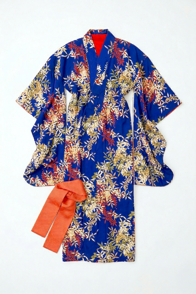 Vintage 1930s Royal Blue Rayon Kimono Robe-ThisBlueBird