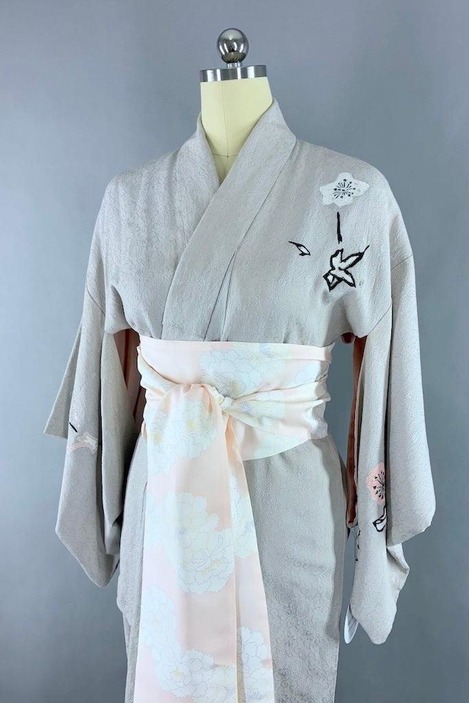 Vintage 1940s Grey Silk Kimono-ThisBlueBird