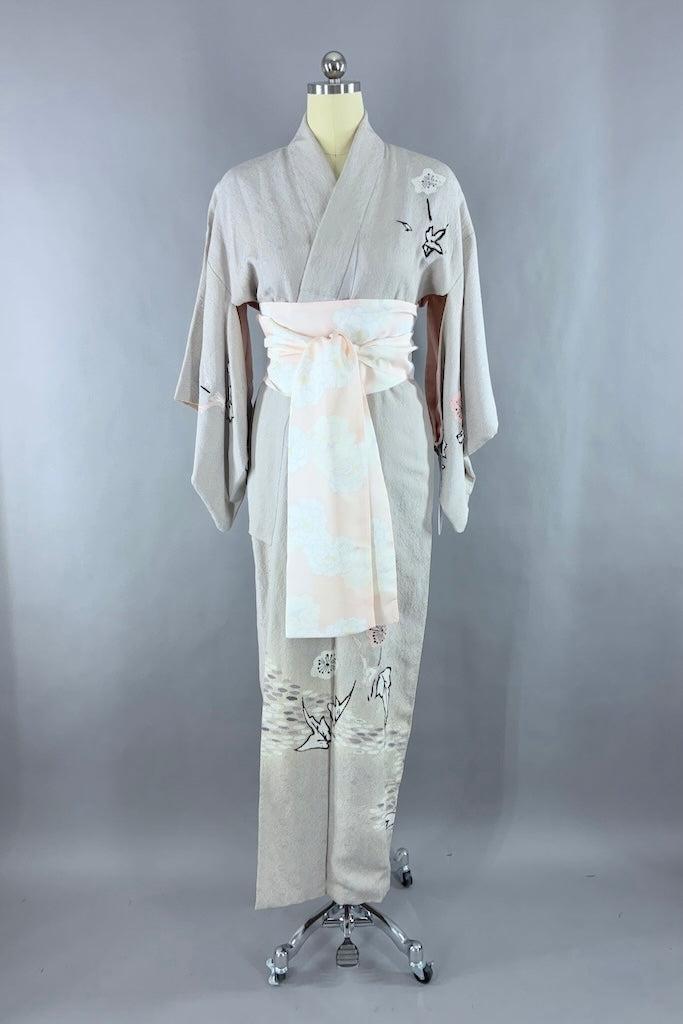 Vintage 1940s Grey Silk Kimono-ThisBlueBird