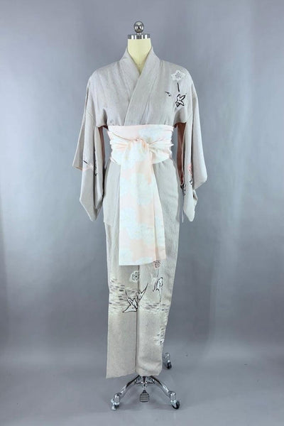 Vintage 1940s Grey Silk Kimono-ThisBlueBird