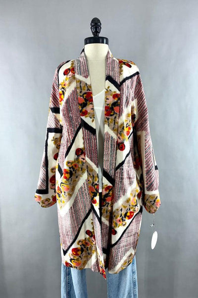 Vintage 1940s Ikat Silk Kimono Cardigan-ThisBlueBird