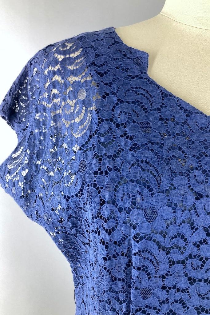 Vintage 1940s Navy Blue Lace Dress &amp; Slip-ThisBlueBird