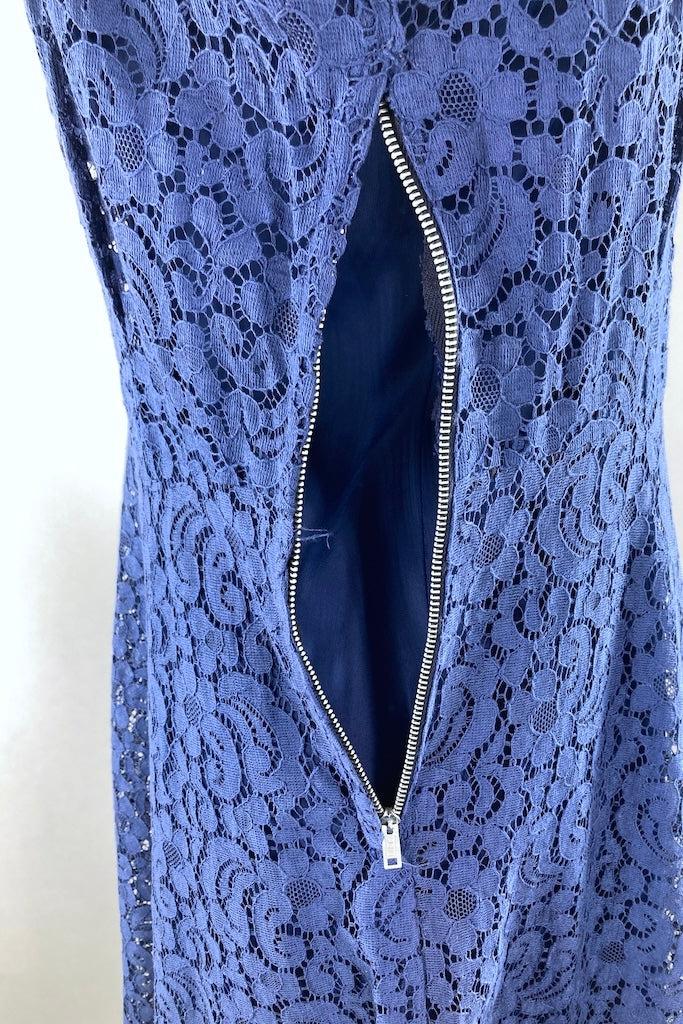 Vintage 1940s Navy Blue Lace Dress &amp; Slip-ThisBlueBird