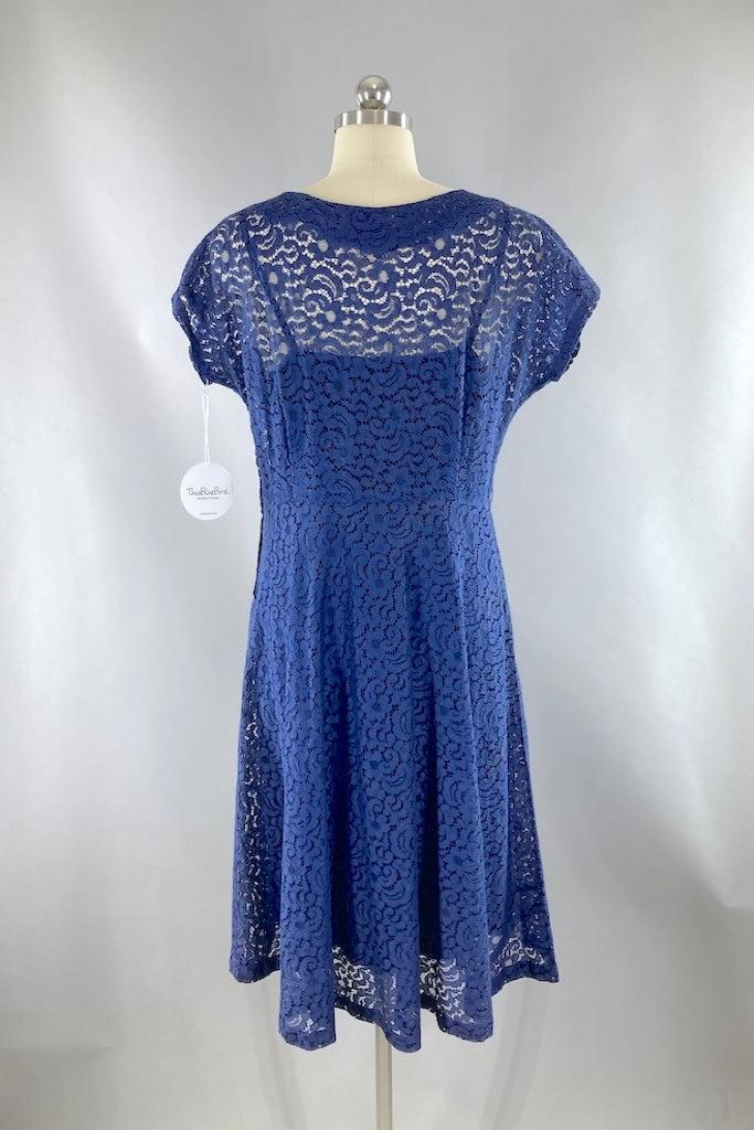 Vintage 1940s Navy Blue Lace Dress &amp; Slip-ThisBlueBird