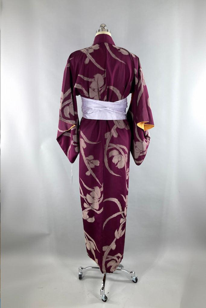 Vintage 1940s Purple Silver Floral Kimono-ThisBlueBird