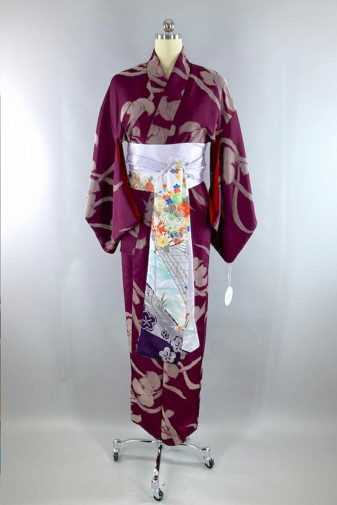 Vintage 1940s Purple Silver Floral Kimono-ThisBlueBird