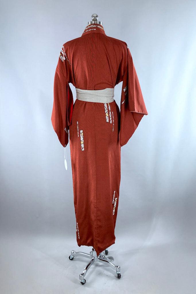 Vintage 1940s Rust Red Orange Silk Kimono-ThisBlueBird