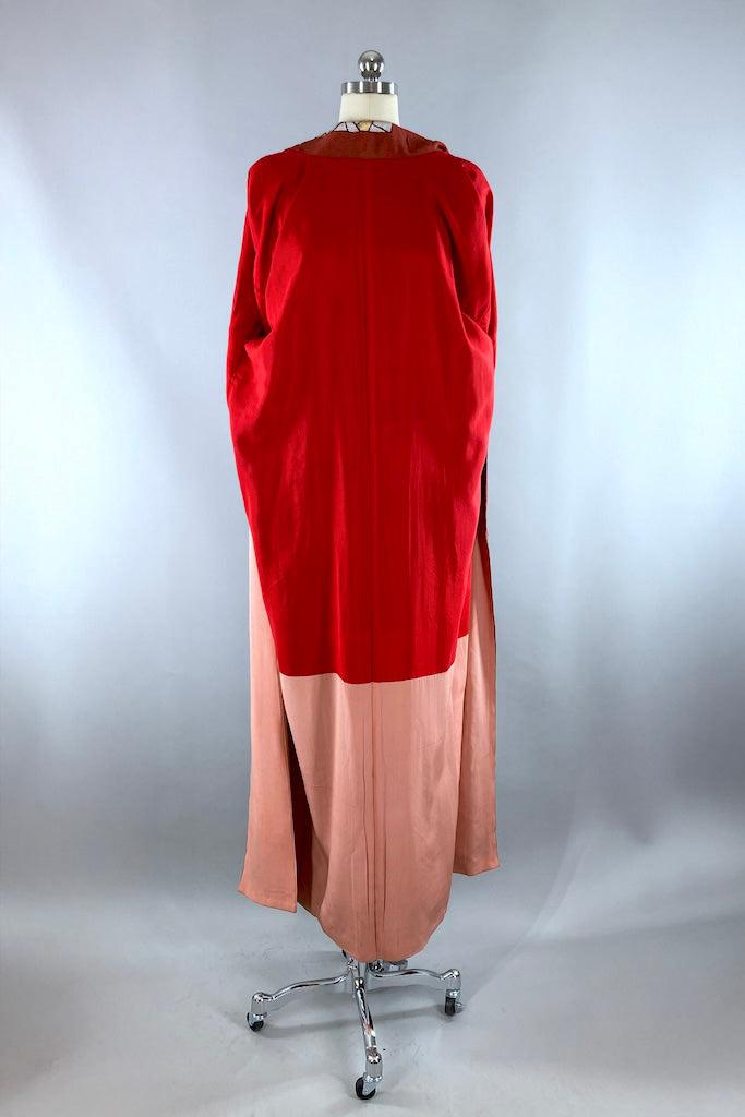 Vintage 1940s Rust Red Orange Silk Kimono-ThisBlueBird