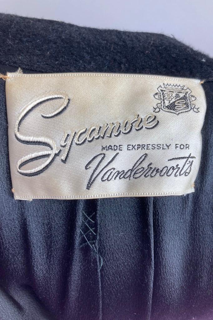 Vintage 1950s Black Wool Coat with Mink Collar-ThisBlueBird