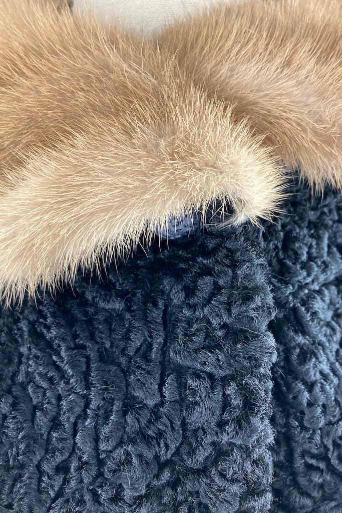 Vintage 1950s Curly Lamb Fur Coat with Mink Collar-ThisBlueBird