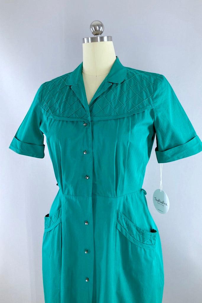 Vintage 1950s Emerald Hourglass Dress-ThisBlueBird