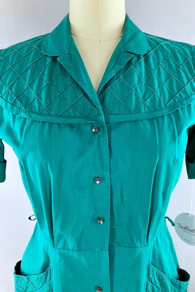 Vintage 1950s Emerald Hourglass Dress-ThisBlueBird