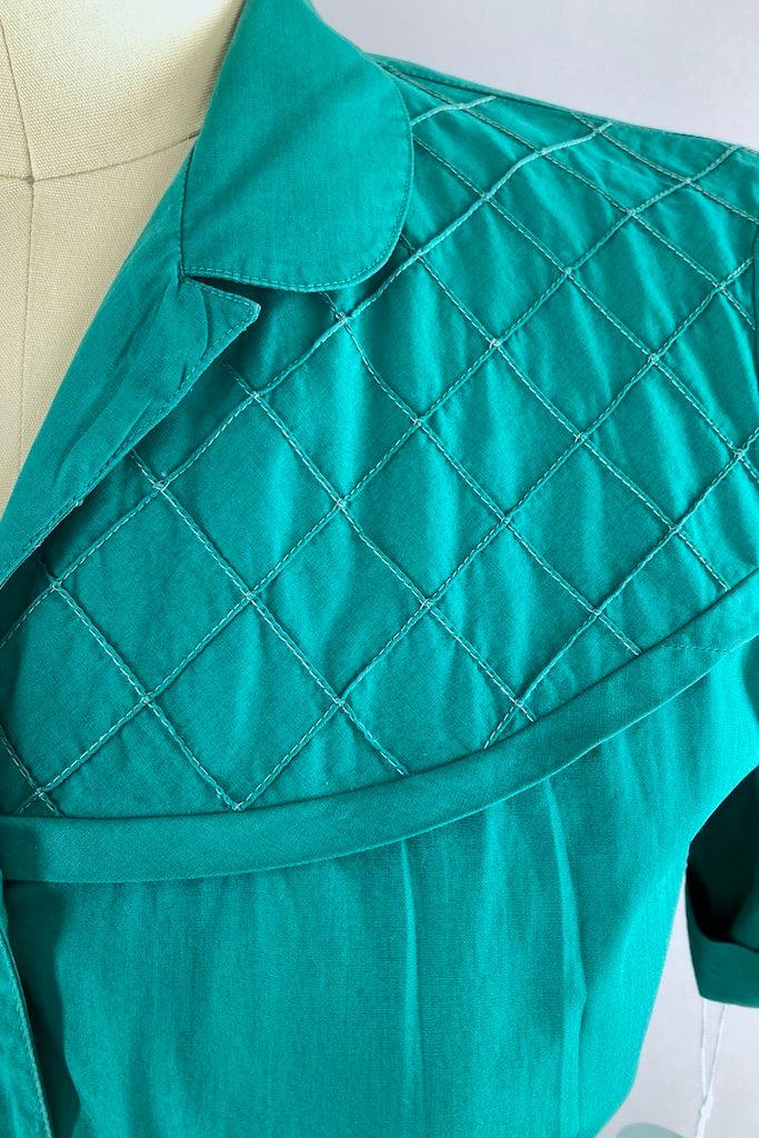 Vintage 1950s Emerald Hourglass Dress-ThisBlueBird