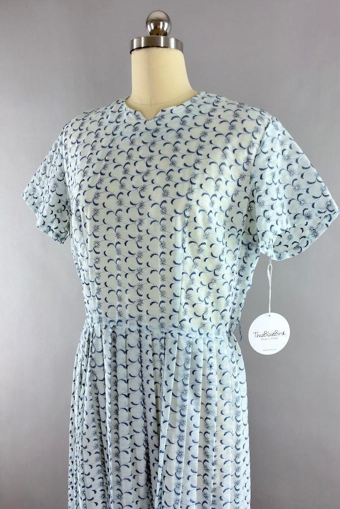 Vintage 1960s Blue Eyelet Day Dress-ThisBlueBird