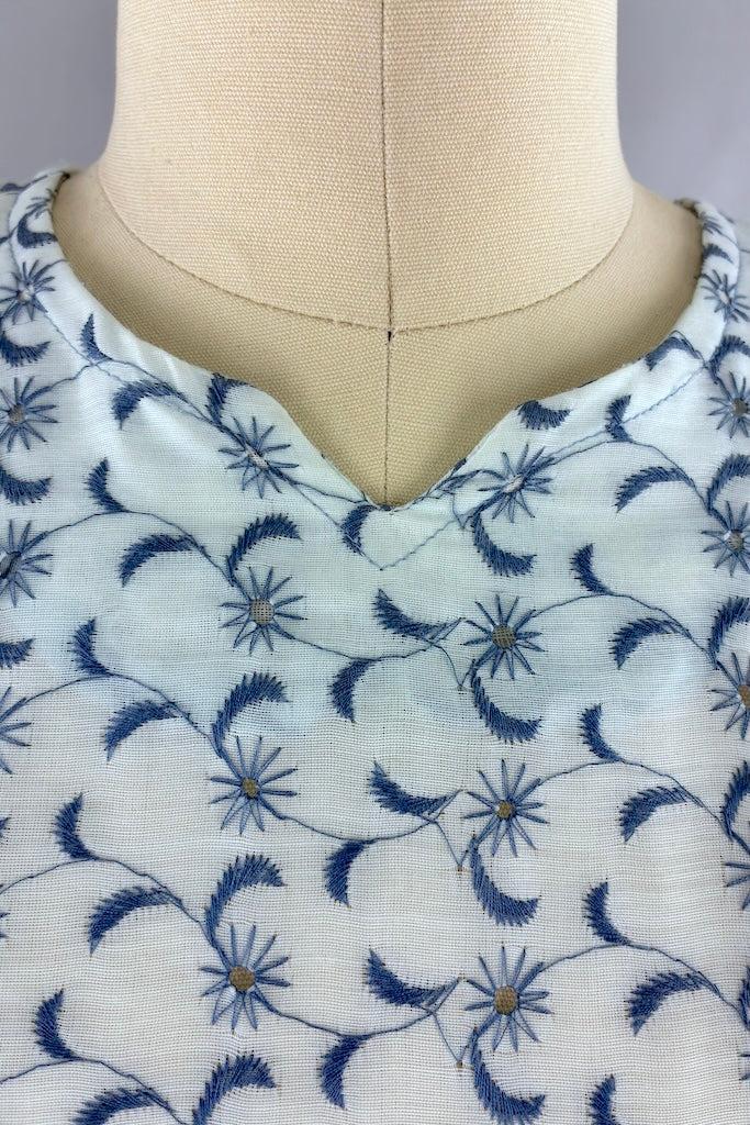 Vintage 1960s Blue Eyelet Day Dress-ThisBlueBird
