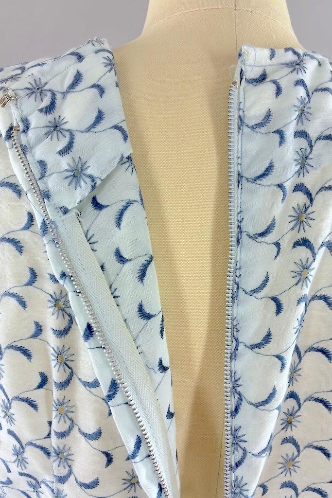 Vintage 1960s Blue Eyelet Day Dress-ThisBlueBird