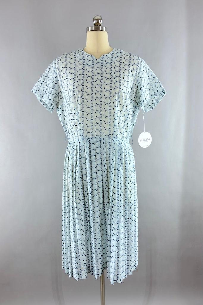 Vintage 1960s Blue Eyelet Day Dress-ThisBlueBird