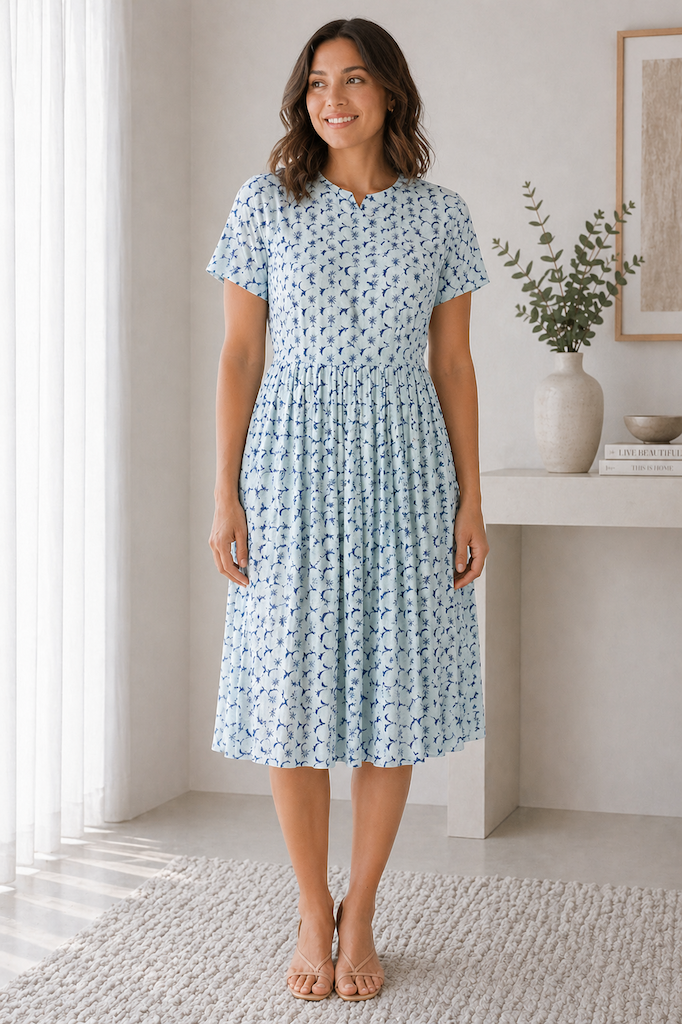 Vintage 1960s Blue Eyelet Day Dress-ThisBlueBird