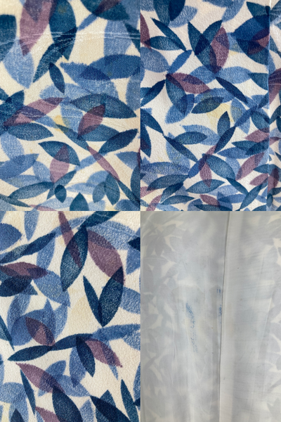 Vintage 1960s Blue Leaves Silk Kimono-ThisBlueBird