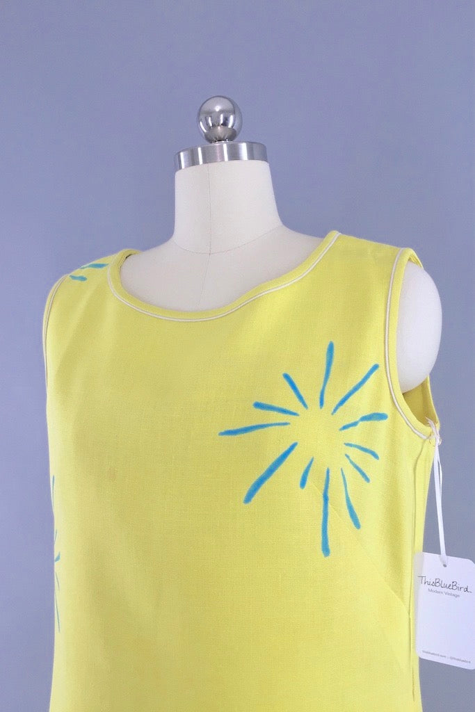 Vintage Yellow Mod Linen Shift Dress-ThisBlueBird