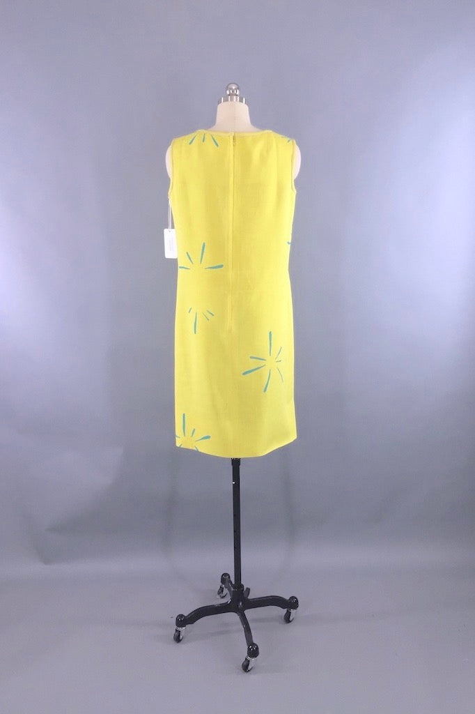 Vintage Yellow Mod Linen Shift Dress-ThisBlueBird