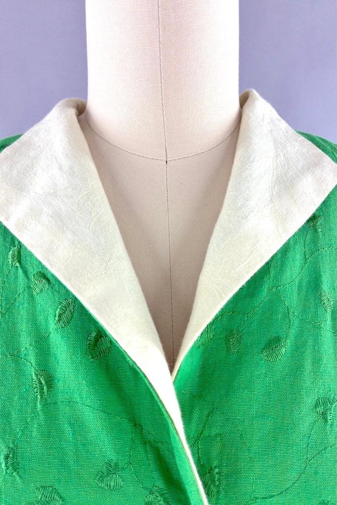 Vintage 1960s Green Embroidered Linen Dress-ThisBlueBird