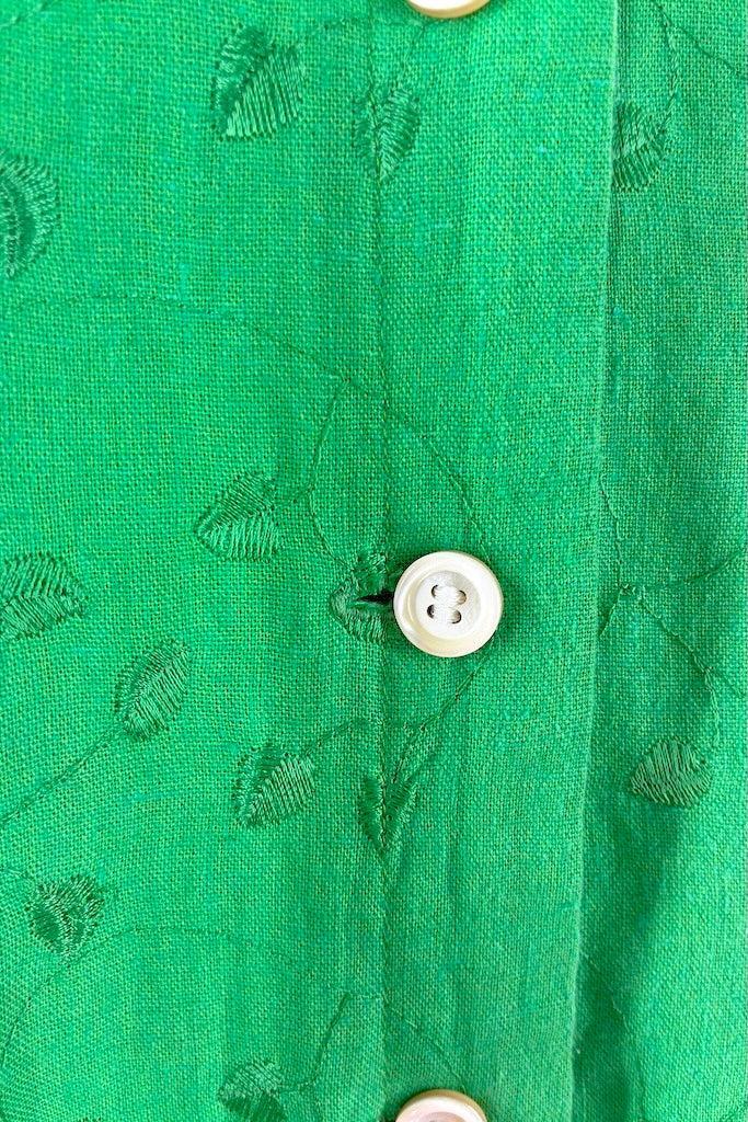 Vintage 1960s Green Embroidered Linen Dress-ThisBlueBird