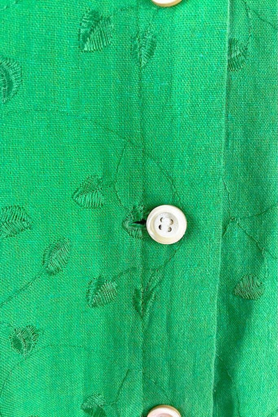 Vintage 1960s Green Embroidered Linen Dress-ThisBlueBird