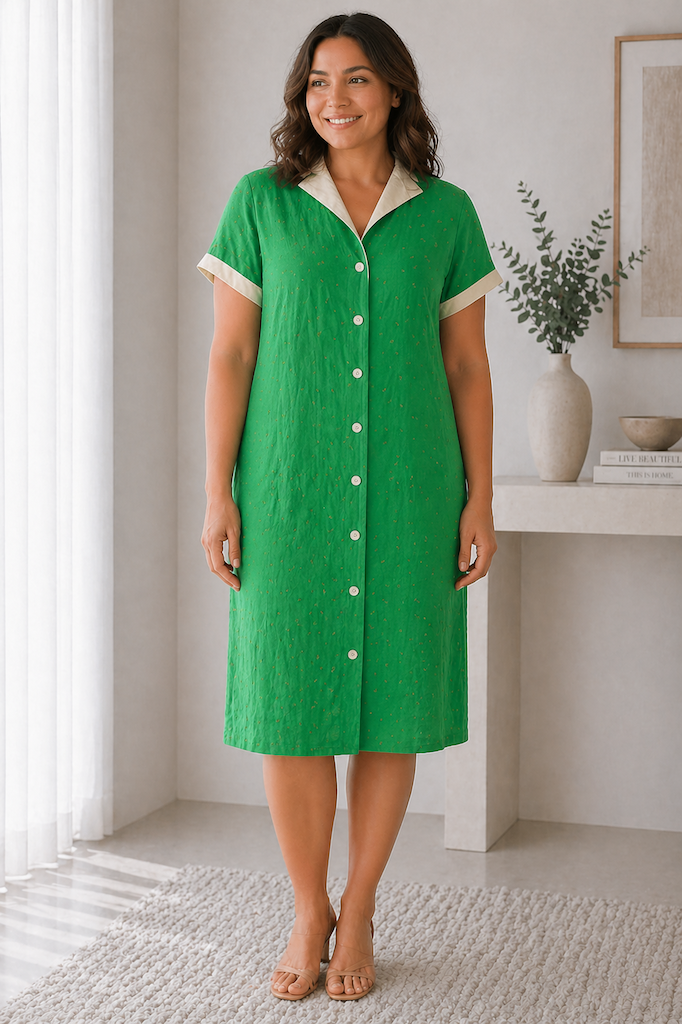 Vintage 1960s Green Embroidered Linen Dress-ThisBlueBird