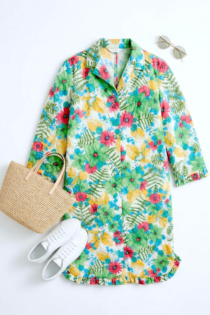 Vintage 1960s Green Floral Print Jacket-ThisBlueBird