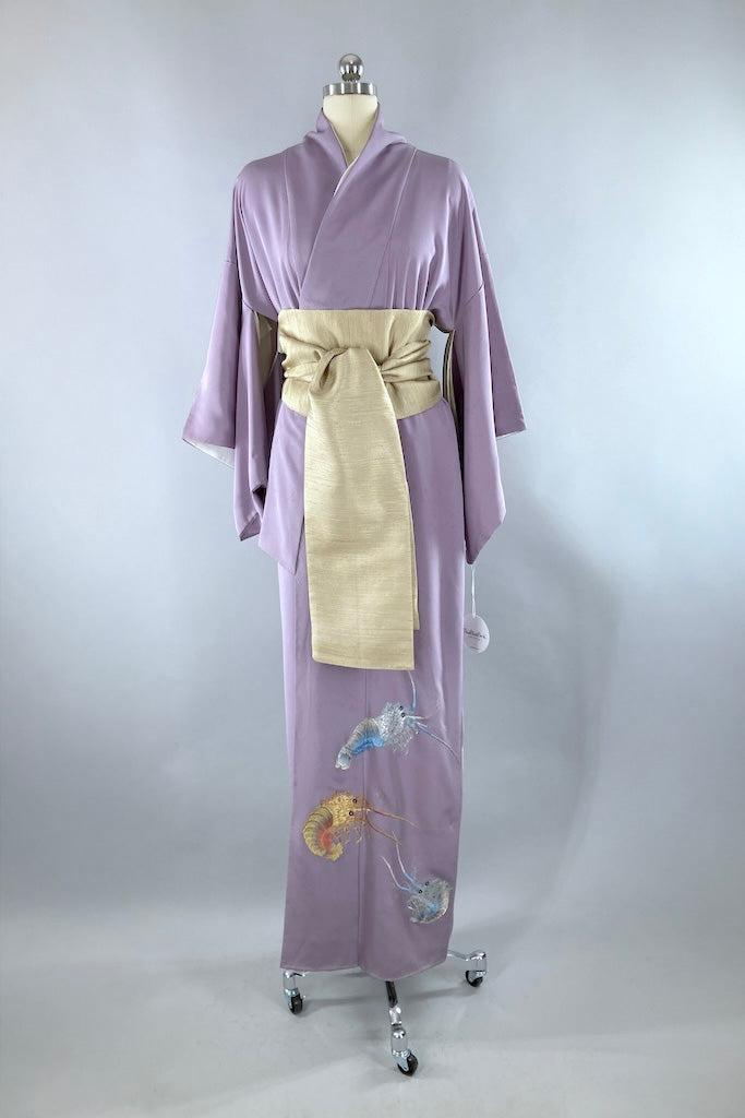 Vintage 1960s Lavender Shimp Silk Kimono-ThisBlueBird