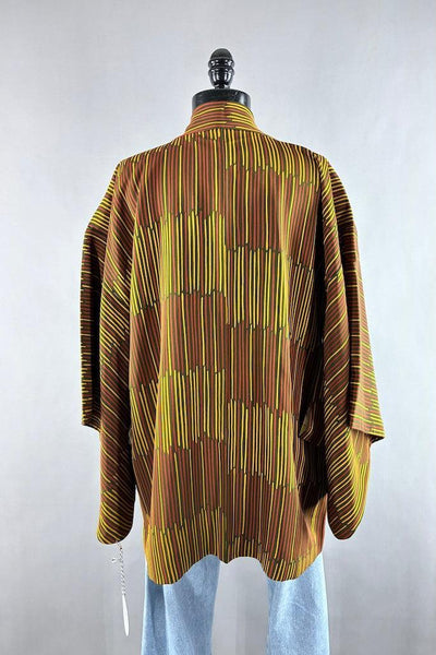Vintage 1960s Olive Stripe Silk Kimono Cardigan-ThisBlueBird
