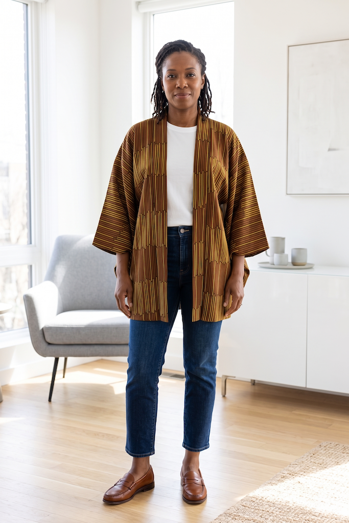 Vintage 1960s Olive Stripe Silk Kimono Cardigan-ThisBlueBird
