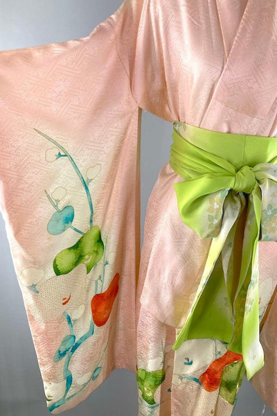 Vintage 1960s Peach Silk Furisode Kimono-ThisBlueBird