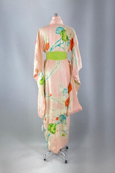 Vintage 1960s Peach Silk Furisode Kimono-ThisBlueBird