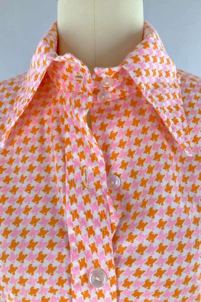 Vintage 1960s Pink &amp; Orange Houndstooth Romper-ThisBlueBird