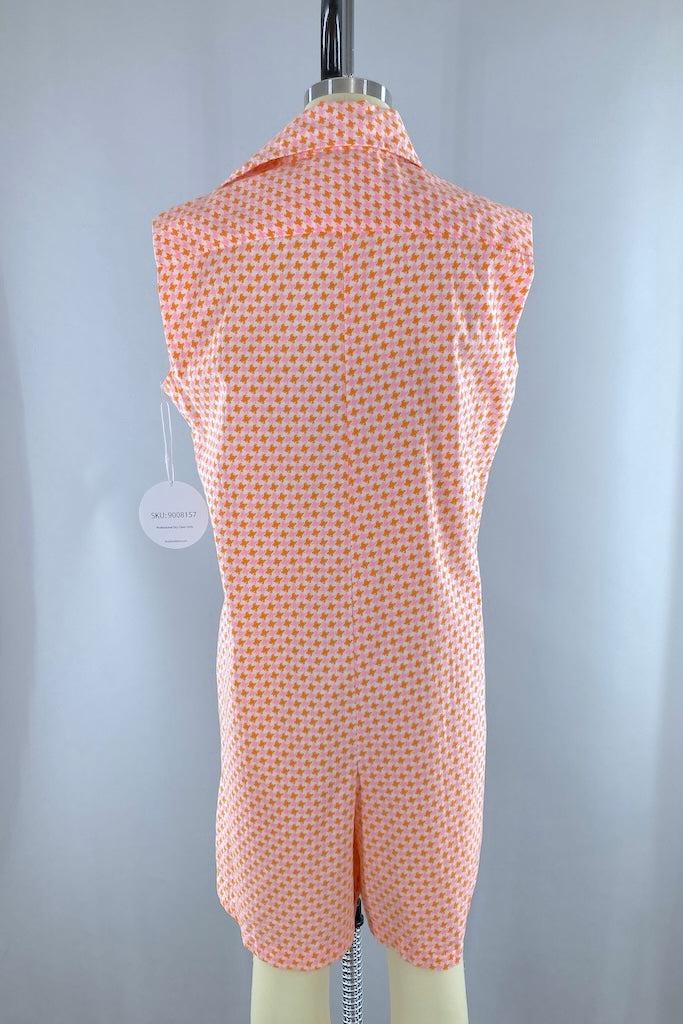 Vintage 1960s Pink &amp; Orange Houndstooth Romper-ThisBlueBird