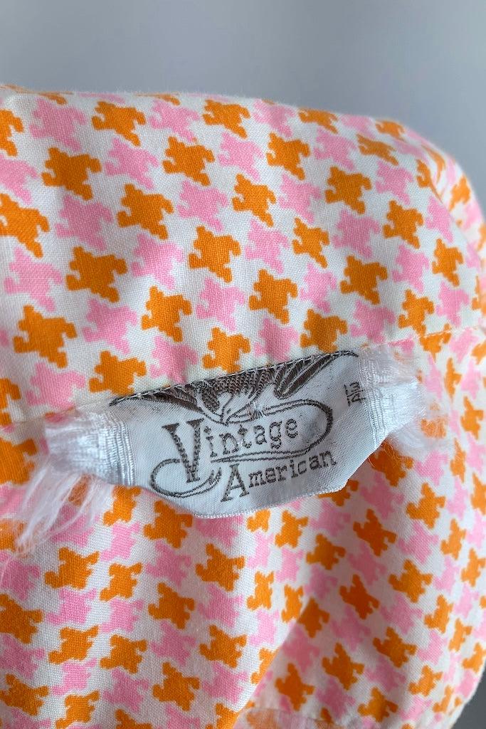 Vintage 1960s Pink &amp; Orange Houndstooth Romper-ThisBlueBird