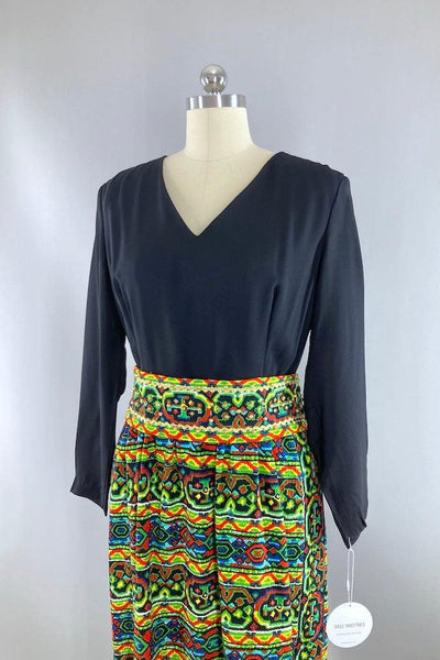 Vintage 1960s Rainbow Abstract Maxi Dress-ThisBlueBird